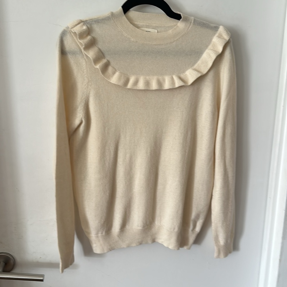 Sezane wool cashmere blend sweater Ruffle Jumper - Picture 2 of 5